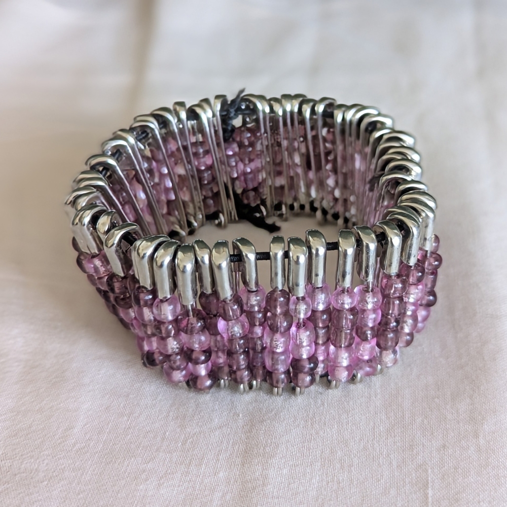 Elegant Silver and Purple Beaded Bracelet